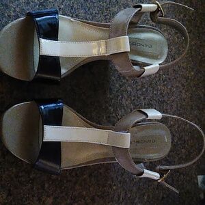 Bandolino cork heeled sandals..worn only once, as I've shown the bottoms.
